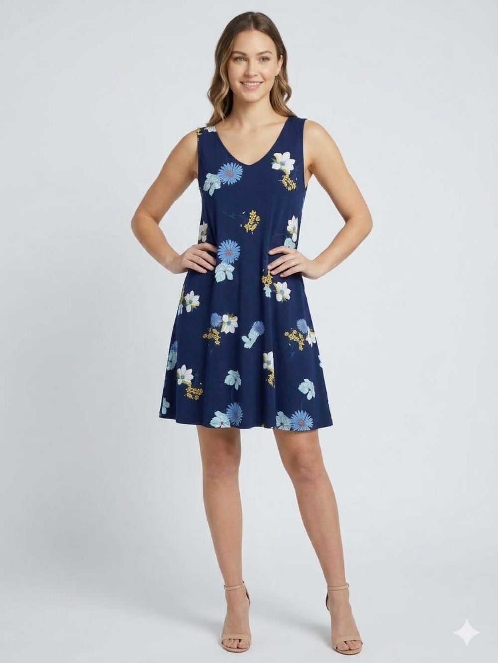 St. John's Bay Navy Floral V-Neck A-Line Dress - Woman's Size M